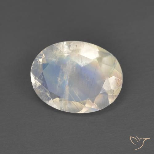 Pierre de lune arc-en-ciel Blanc bleuâtre naturelle ovale, 1.36 ct, Transparent