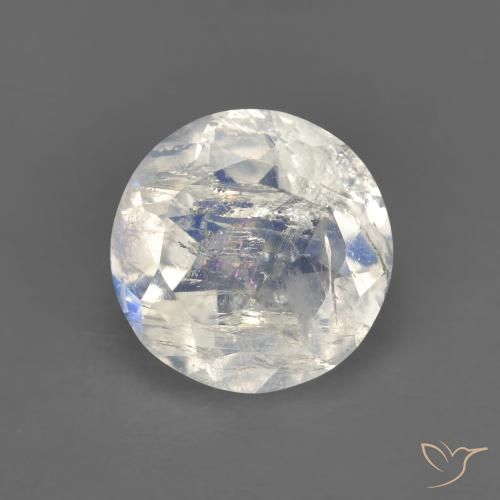 Pierre de lune arc-en-ciel blanc naturelle coupe roude, 1,62 ct, transparent