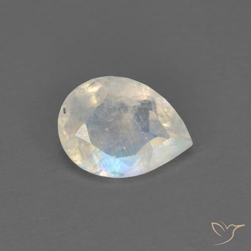 Pierre de lune arc-en-ciel Blanc bleuâtre naturelle En forme de poire, 0.66 ct, Transparent