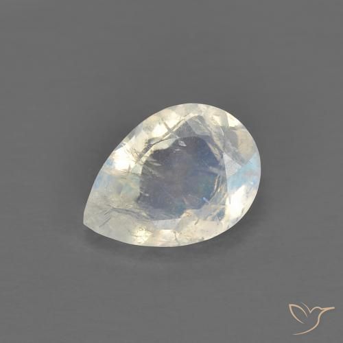 Pierre de lune arc-en-ciel Blanc bleuâtre naturelle En forme de poire, 0.73 ct, Transparent