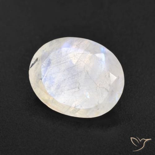 Pierre de lune arc-en-ciel Blanc bleuâtre naturelle ovale, 3.12 ct, Translucide