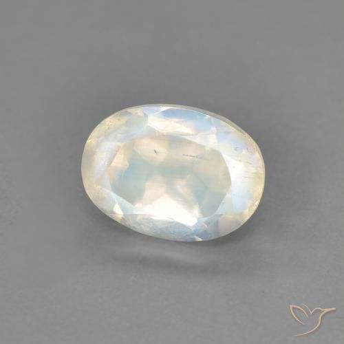 Pierre de lune arc-en-ciel Blanc bleuâtre naturelle ovale, 0.94 ct, Transparent