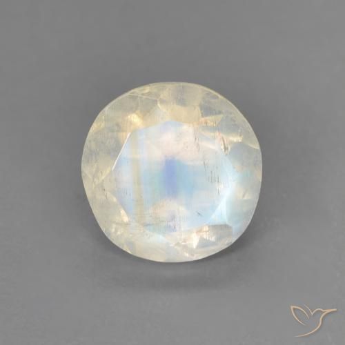 1.29ct Naturel Blanc bleuâtre Pierre de lune arc-en-ciel, Tour, Transparent