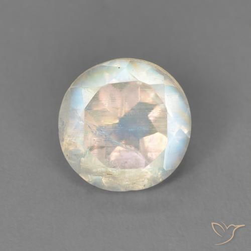 1.33ct Naturel Blanc bleuâtre Pierre de lune arc-en-ciel, Tour, Transparent