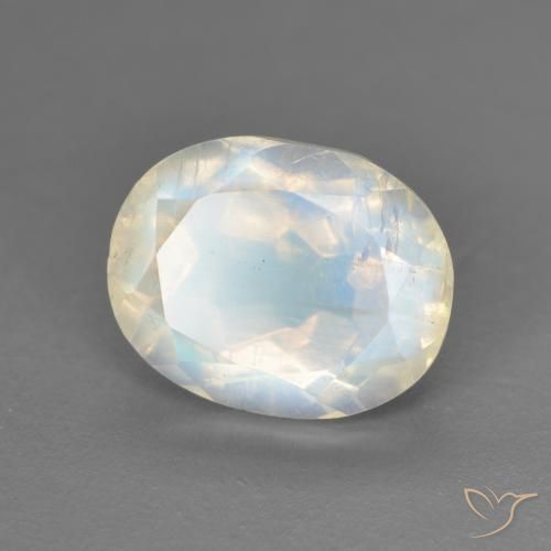 Pierre de lune arc-en-ciel Blanc bleuâtre naturelle ovale, 2.81 ct, Transparent