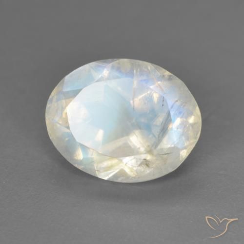 Pierre de lune arc-en-ciel Blanc bleuâtre naturelle ovale, 2.42 ct, Transparent