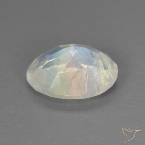 Pierre de lune arc-en-ciel Blanc bleuâtre naturelle ovale, 2.42 ct, Transparent