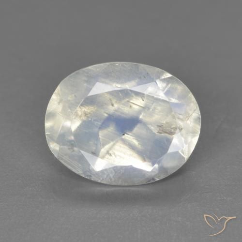 Pierre de lune arc-en-ciel Blanc bleuâtre naturelle ovale, 2.71 ct, Transparent