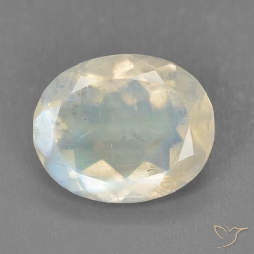 3.11ct Naturel Blanc bleuâtre Pierre de lune arc-en-ciel, ovale, Transparent