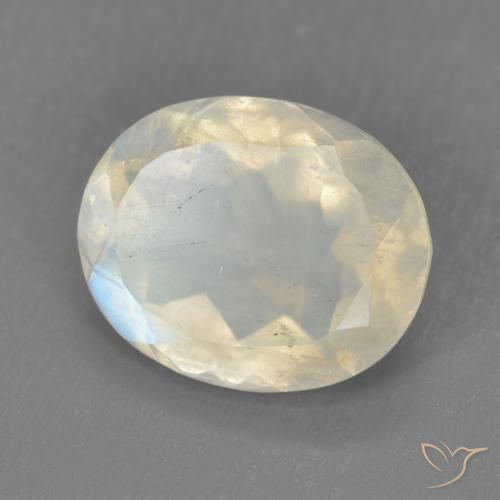 Pierre de lune arc-en-ciel Blanc bleuâtre naturelle ovale, 3.11 ct, Transparent