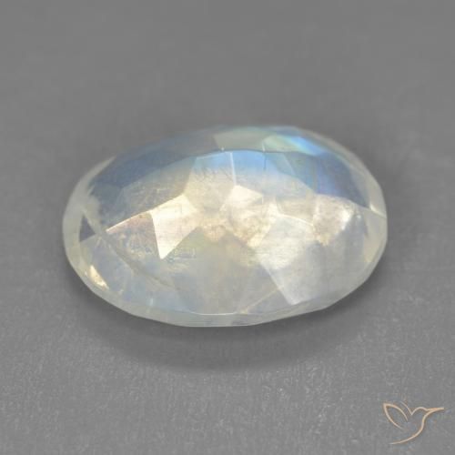 Pierre de lune arc-en-ciel Blanc bleuâtre naturelle ovale, 3.11 ct, Transparent