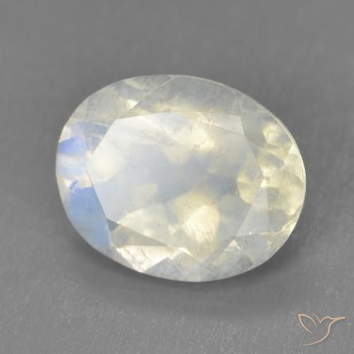 Pierre de lune arc-en-ciel Blanc bleuâtre naturelle ovale, 3.32 ct, Transparent