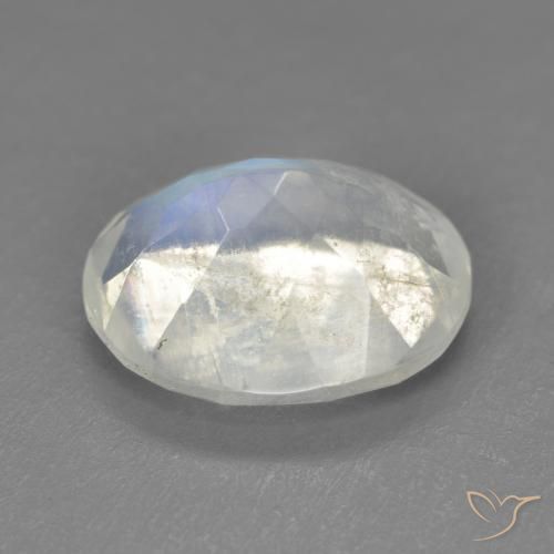 Pierre de lune arc-en-ciel Blanc bleuâtre naturelle ovale, 3.32 ct, Transparent