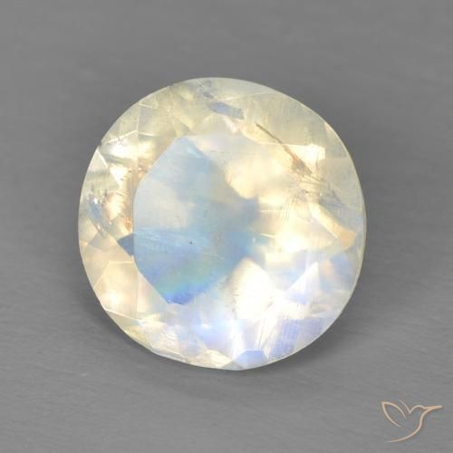 Pierre de lune arc-en-ciel Blanc bleuâtre naturelle Tour, 2.90 ct, Transparent