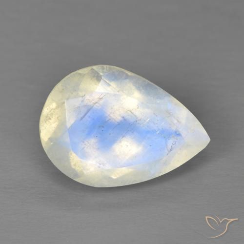 Pierre de lune arc-en-ciel Blanc bleuâtre naturelle En forme de poire, 4.87 ct, Transparent
