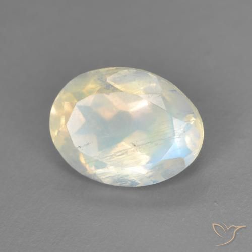 1.74ct Naturel Blanc bleuâtre Pierre de lune arc-en-ciel, ovale, Transparent