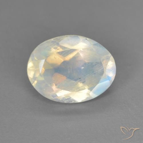 Pierre de lune arc-en-ciel Blanc bleuâtre naturelle ovale, 1.74 ct, Transparent