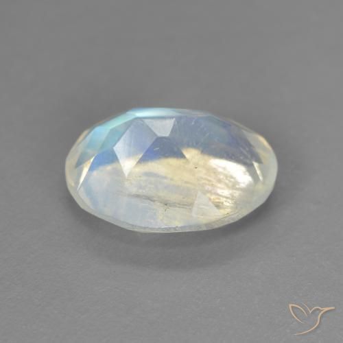 Pierre de lune arc-en-ciel Blanc bleuâtre naturelle ovale, 1.74 ct, Transparent