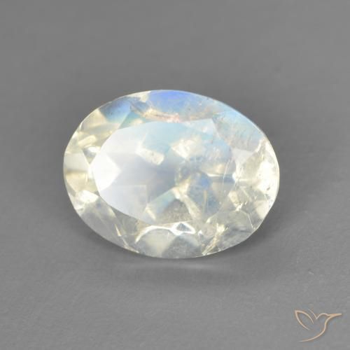 Pierre de lune arc-en-ciel Blanc bleuâtre naturelle ovale, 1.92 ct, Transparent