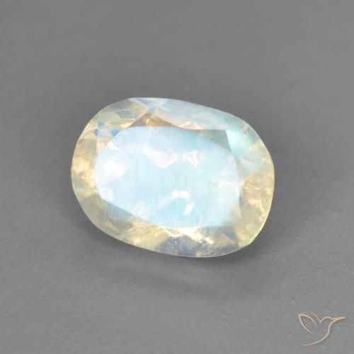 Pierre de lune arc-en-ciel Blanc bleuâtre naturelle ovale, 1.52 ct, Transparent