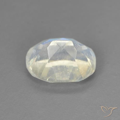 Pierre de lune arc-en-ciel Blanc bleuâtre naturelle ovale, 1.52 ct, Transparent