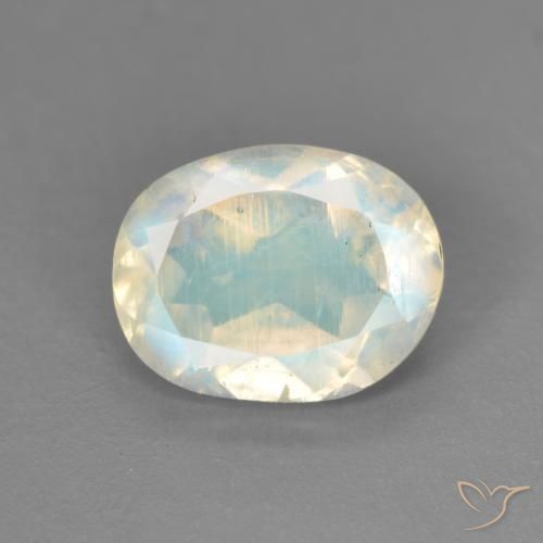 1.64ct Naturel Blanc bleuâtre Pierre de lune arc-en-ciel, ovale, Transparent