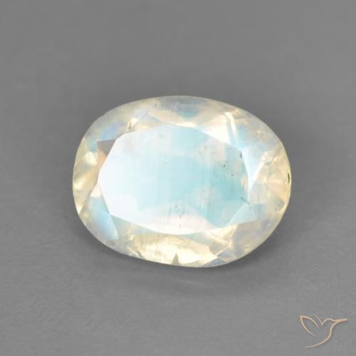 Pierre de lune arc-en-ciel Blanc bleuâtre naturelle ovale, 1.64 ct, Transparent