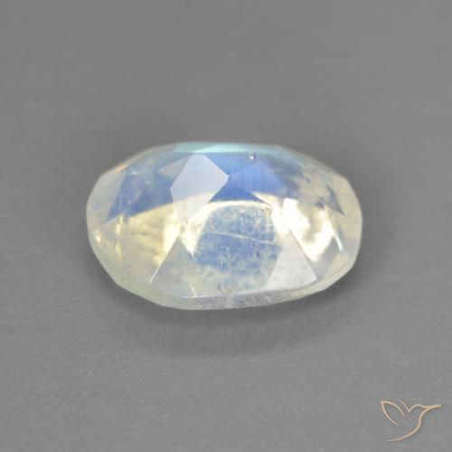 Pierre de lune arc-en-ciel Blanc bleuâtre naturelle ovale, 1.64 ct, Transparent