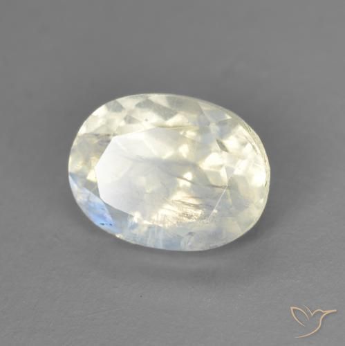 Pierre de lune arc-en-ciel Blanc bleuâtre naturelle ovale, 1.52 ct, Transparent