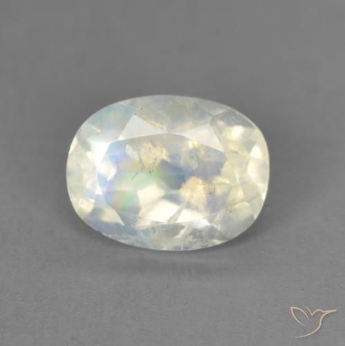 1.47ct Naturel Blanc bleuâtre Pierre de lune arc-en-ciel, ovale, Transparent