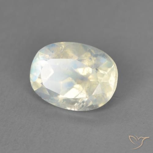 Pierre de lune arc-en-ciel Blanc bleuâtre naturelle ovale, 1.47 ct, Transparent