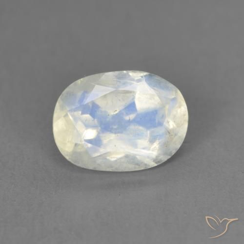 Pierre de lune arc-en-ciel Blanc bleuâtre naturelle ovale, 1.22 ct, Transparent