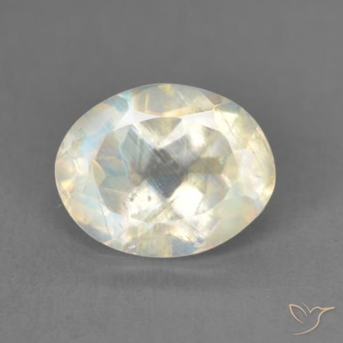 1.91ct Naturel Blanc bleuâtre Pierre de lune arc-en-ciel, ovale, Transparent
