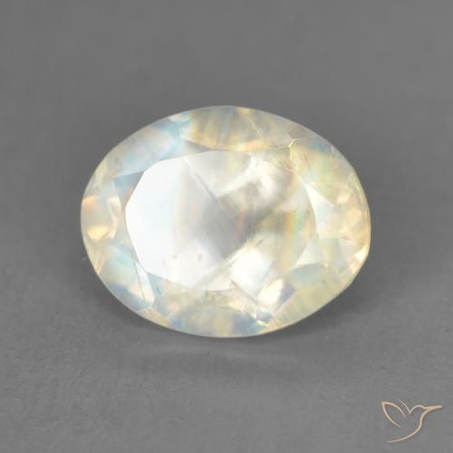 Pierre de lune arc-en-ciel Blanc bleuâtre naturelle ovale, 1.91 ct, Transparent