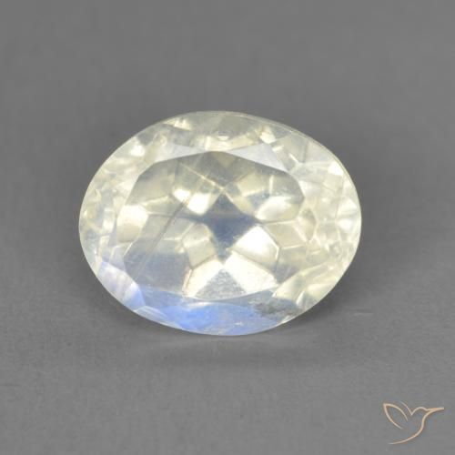 1.90ct Naturel Blanc bleuâtre Pierre de lune arc-en-ciel, ovale, Transparent