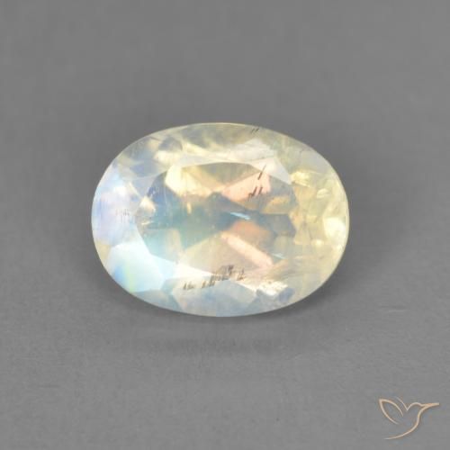 1.38ct Naturel Blanc bleuâtre Pierre de lune arc-en-ciel, ovale, Transparent