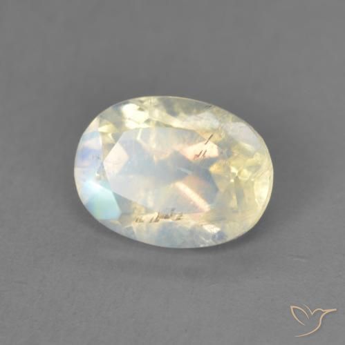 Pierre de lune arc-en-ciel Blanc bleuâtre naturelle ovale, 1.38 ct, Transparent