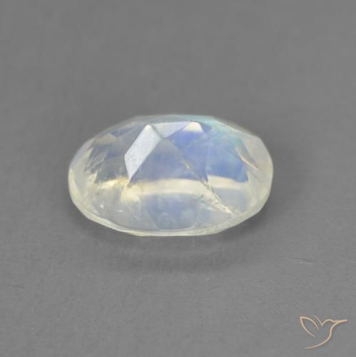 Pierre de lune arc-en-ciel Blanc bleuâtre naturelle ovale, 1.38 ct, Transparent