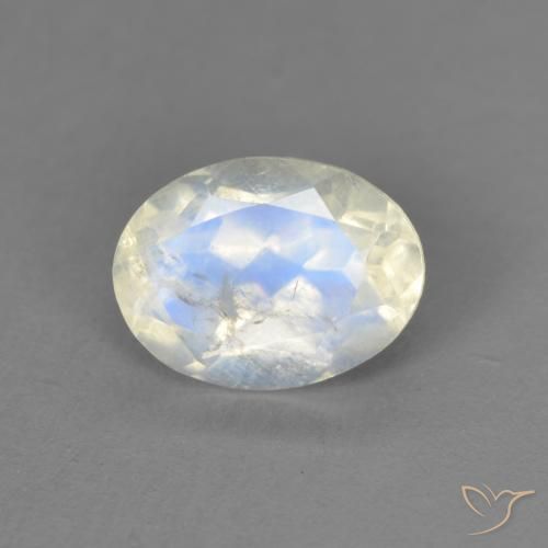 1.30ct Naturel Blanc bleuâtre Pierre de lune arc-en-ciel, ovale, Transparent