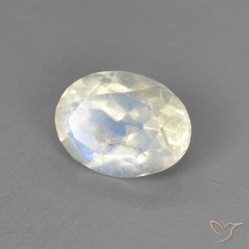 Pierre de lune arc-en-ciel Blanc bleuâtre naturelle ovale, 1.30 ct, Transparent