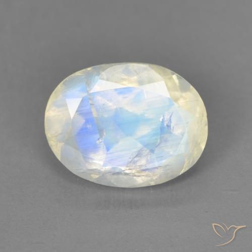1.85ct Naturel Blanc bleuâtre Pierre de lune arc-en-ciel, ovale, Transparent