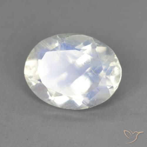 Pierre de lune arc-en-ciel Blanc bleuâtre naturelle ovale, 1.84 ct, Transparent