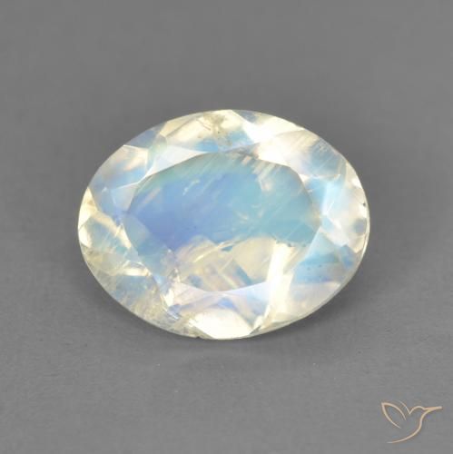 1.62ct Naturel Blanc bleuâtre Pierre de lune arc-en-ciel, ovale, Transparent