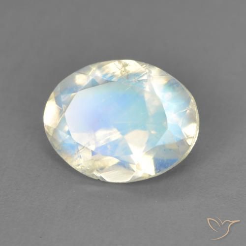 Pierre de lune arc-en-ciel Blanc bleuâtre naturelle ovale, 1.62 ct, Transparent
