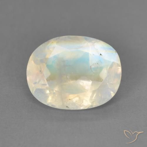 1.82ct Naturel Blanc bleuâtre Pierre de lune arc-en-ciel, ovale, Transparent