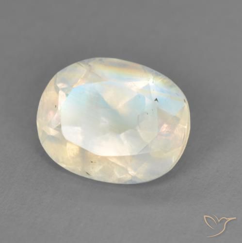 Pierre de lune arc-en-ciel Blanc bleuâtre naturelle ovale, 1.82 ct, Transparent