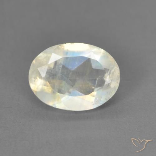 1.21ct Naturel Blanc bleuâtre Pierre de lune arc-en-ciel, ovale, Transparent