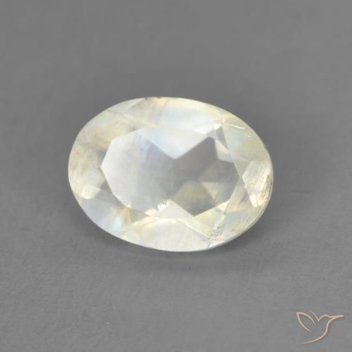 Pierre de lune arc-en-ciel Blanc bleuâtre naturelle ovale, 1.21 ct, Transparent