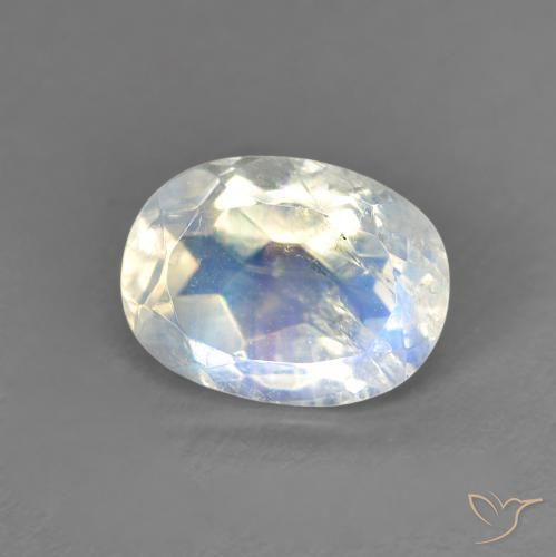 1.33ct Naturel Blanc bleuâtre Pierre de lune arc-en-ciel, ovale, Transparent