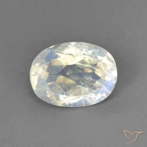 Pierre de lune arc-en-ciel Blanc bleuâtre naturelle ovale, 1.33 ct, Transparent